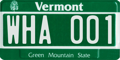 VT license plate WHA001