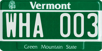 VT license plate WHA003