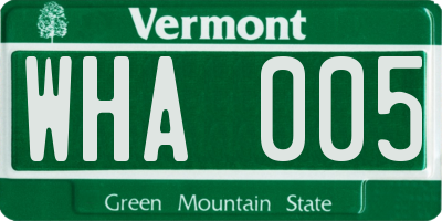 VT license plate WHA005