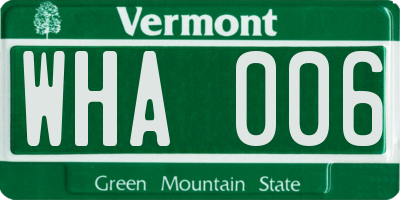 VT license plate WHA006