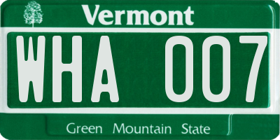VT license plate WHA007