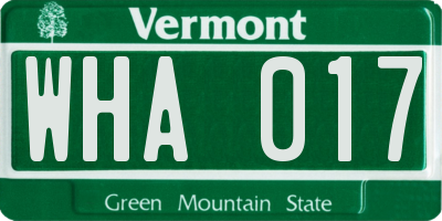 VT license plate WHA017