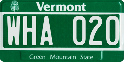 VT license plate WHA020