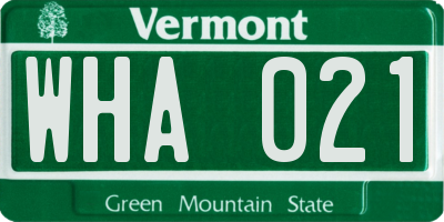 VT license plate WHA021