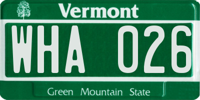 VT license plate WHA026
