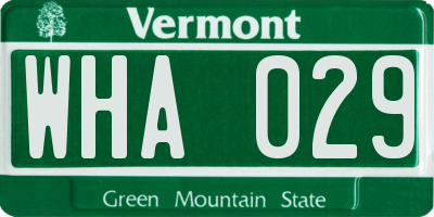 VT license plate WHA029