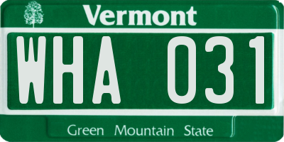 VT license plate WHA031