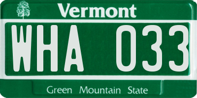 VT license plate WHA033