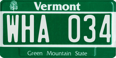 VT license plate WHA034