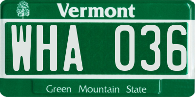VT license plate WHA036