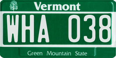 VT license plate WHA038