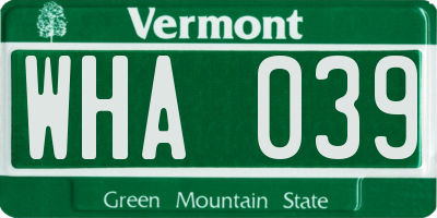VT license plate WHA039