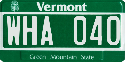 VT license plate WHA040