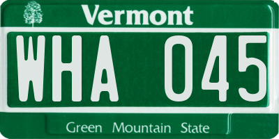 VT license plate WHA045
