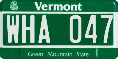 VT license plate WHA047