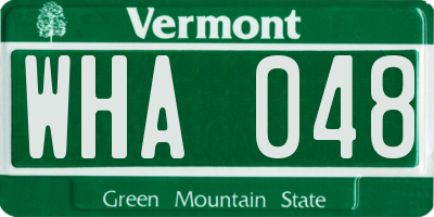 VT license plate WHA048