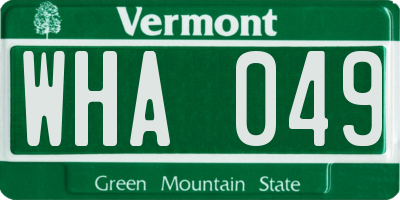 VT license plate WHA049