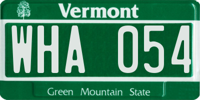 VT license plate WHA054