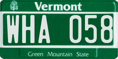 VT license plate WHA058