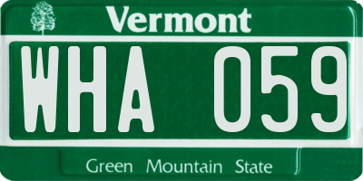 VT license plate WHA059