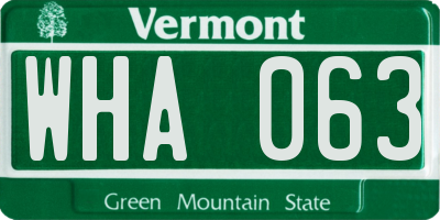 VT license plate WHA063