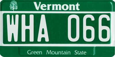 VT license plate WHA066