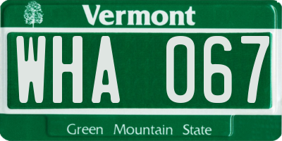 VT license plate WHA067