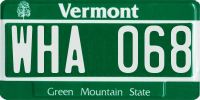 VT license plate WHA068