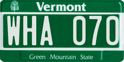 VT license plate WHA070