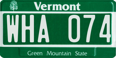 VT license plate WHA074