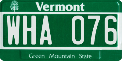 VT license plate WHA076