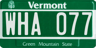 VT license plate WHA077