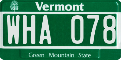 VT license plate WHA078