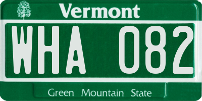 VT license plate WHA082
