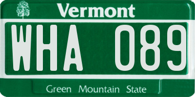 VT license plate WHA089