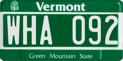 VT license plate WHA092