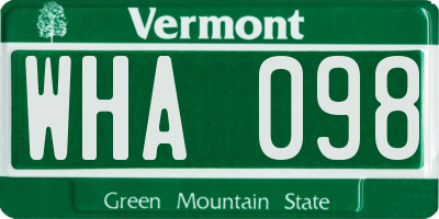 VT license plate WHA098