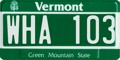 VT license plate WHA103