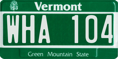 VT license plate WHA104