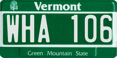 VT license plate WHA106