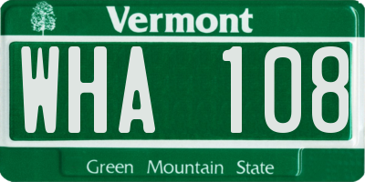 VT license plate WHA108