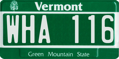 VT license plate WHA116