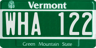 VT license plate WHA122