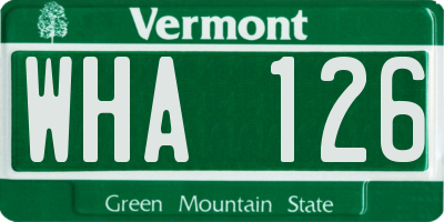 VT license plate WHA126