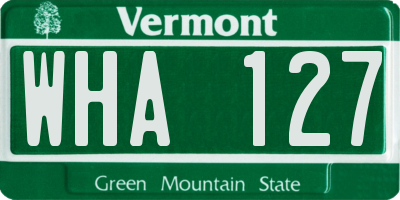 VT license plate WHA127