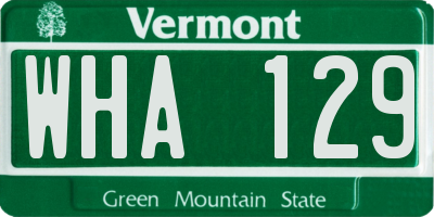 VT license plate WHA129