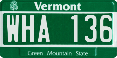 VT license plate WHA136