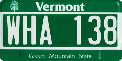 VT license plate WHA138