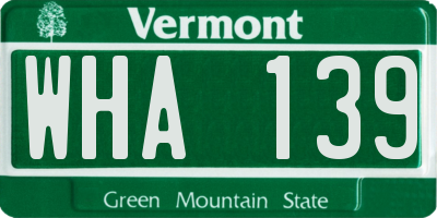 VT license plate WHA139