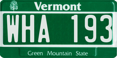 VT license plate WHA193